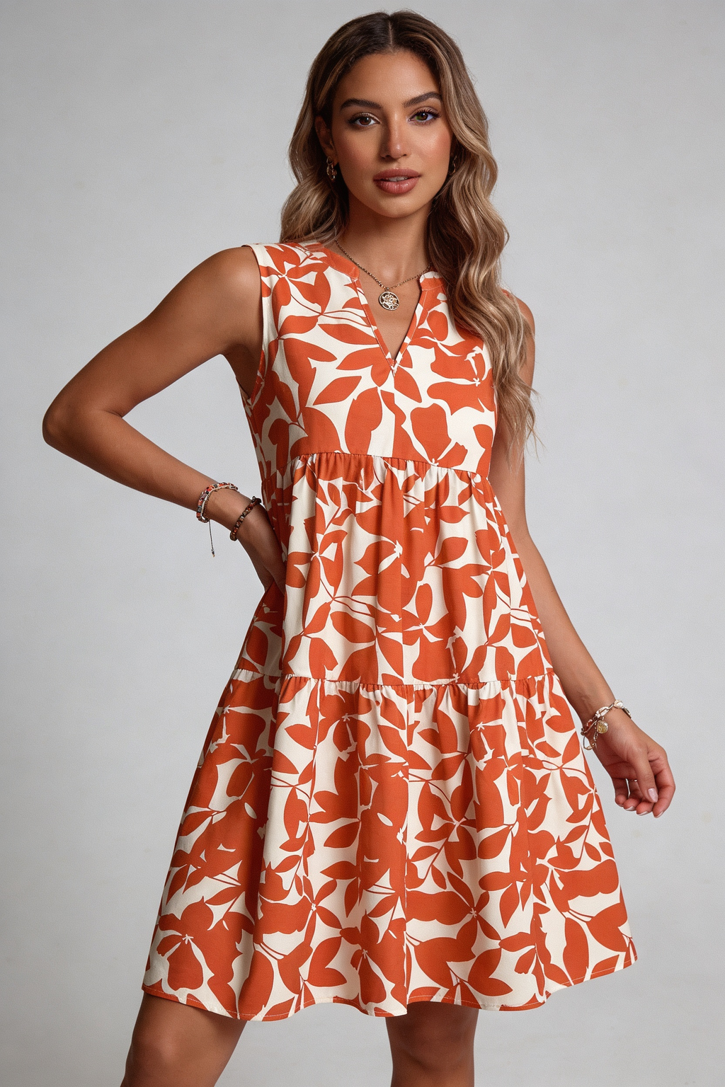 Vestido Floral Feminino Sem Mangas Casual de Verão