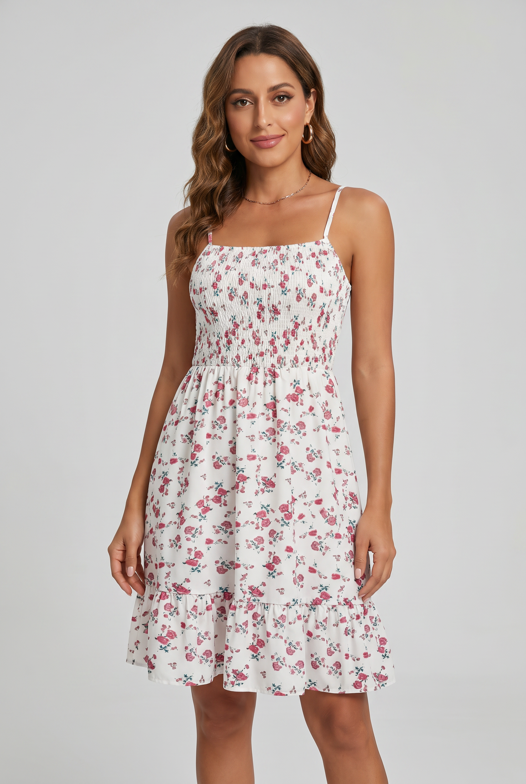 Vestido Floral com Alças Finas e Babado