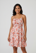Vestido Floral com Alças Finas e Babado