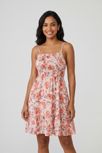 Vestido Floral com Alças Finas e Babado