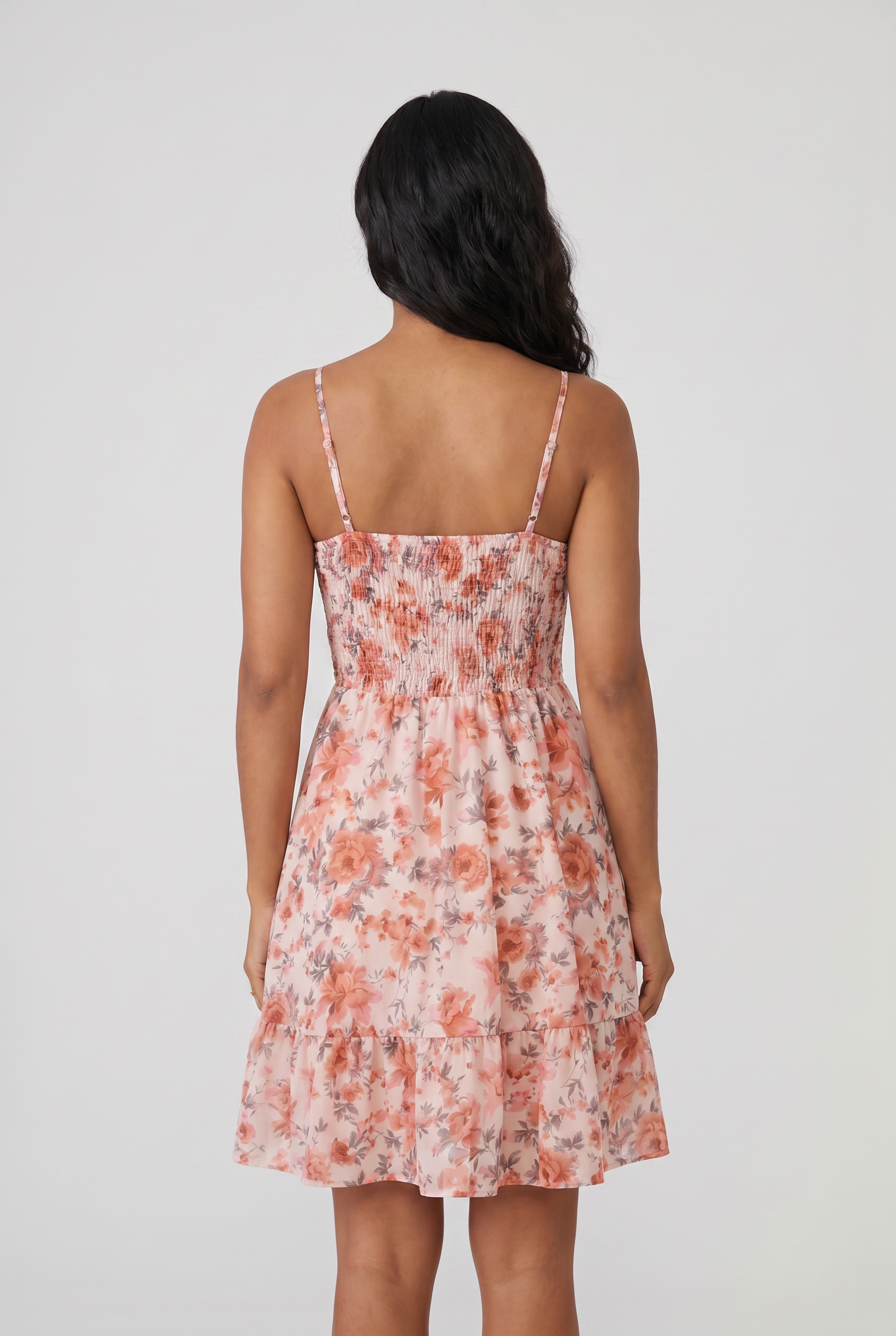 Vestido Floral com Alças Finas e Babado