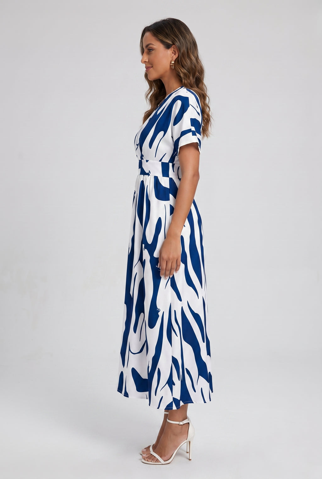 Vestido Longo Estampado com Decote V para Verão