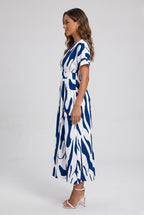 Vestido Longo Estampado com Decote V para Verão