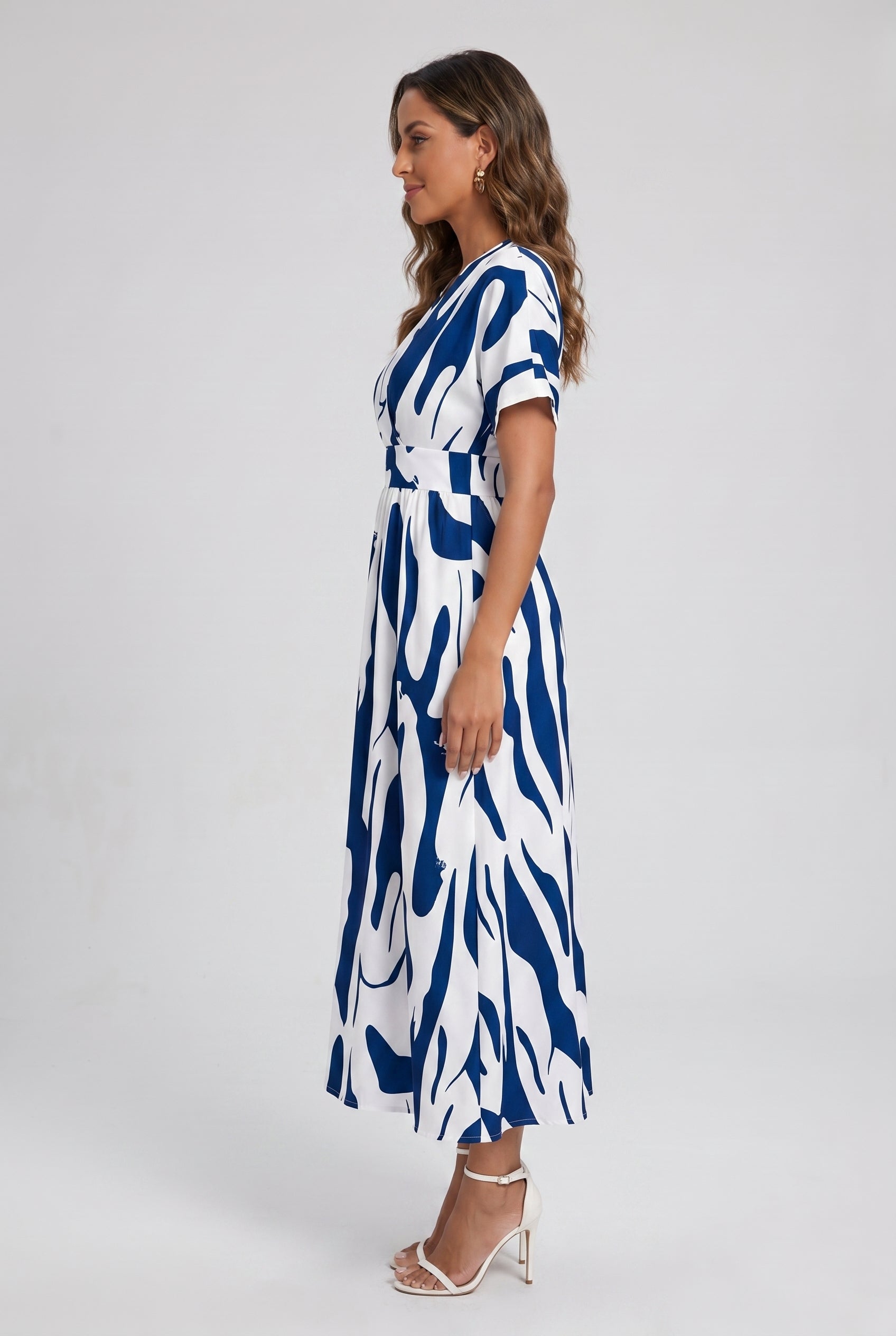 Vestido Longo Estampado com Decote V para Verão