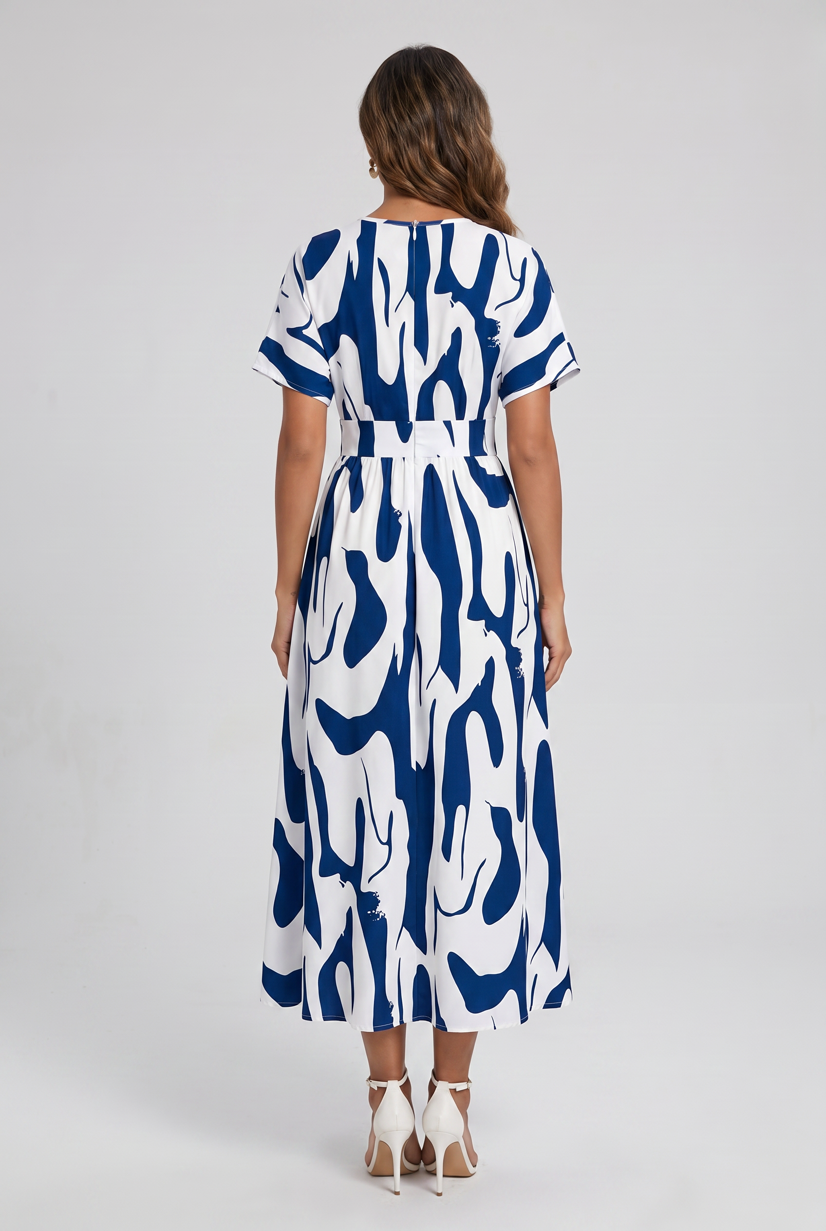 Vestido Longo Estampado com Decote V para Verão