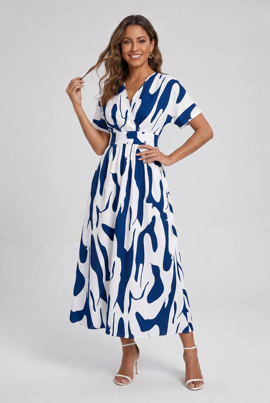 Vestido Longo Estampado com Decote V para Verão