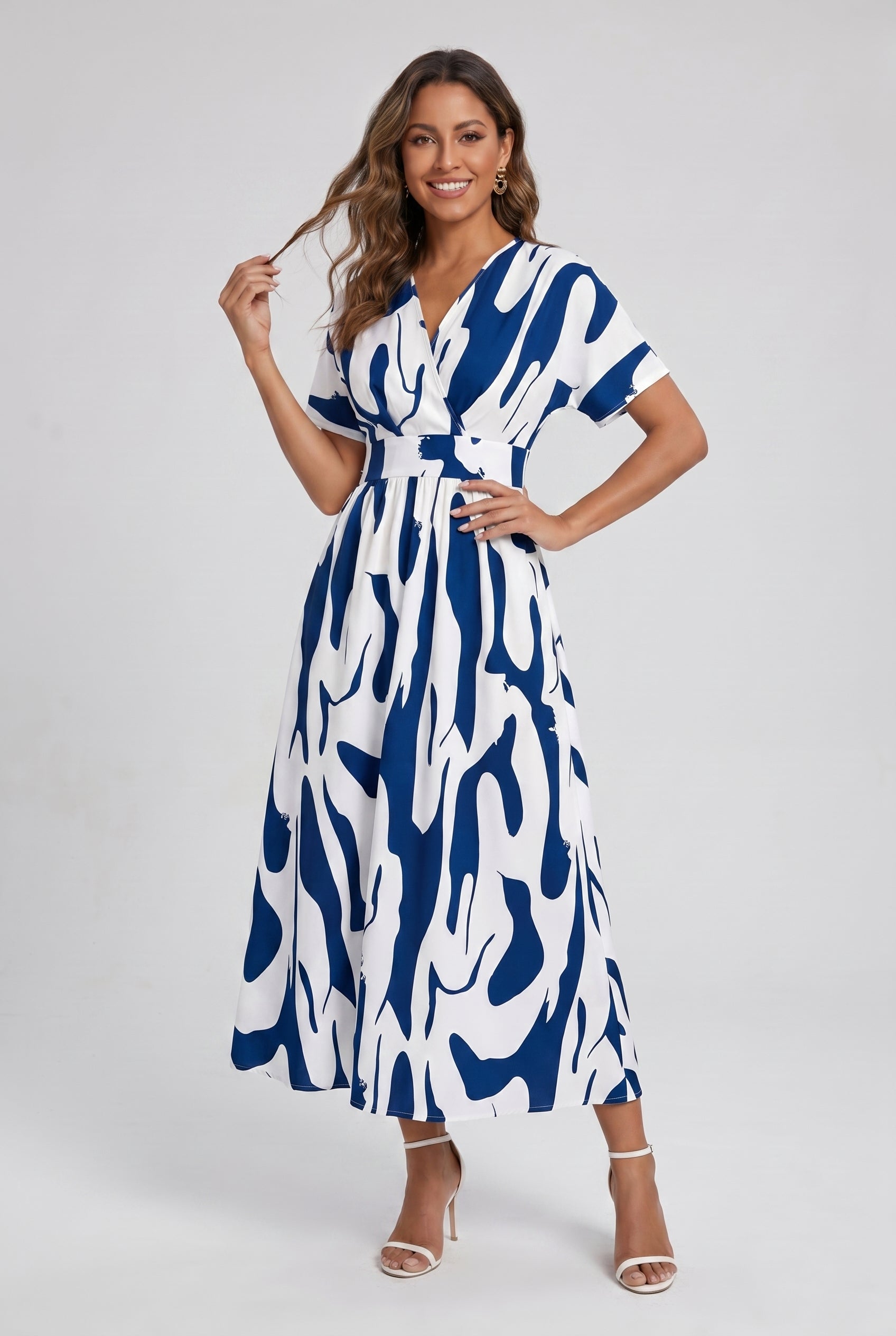 Vestido Longo Estampado com Decote V para Verão