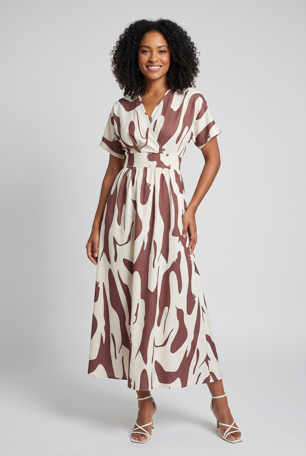 Vestido Longo Estampado com Decote V para Verão
