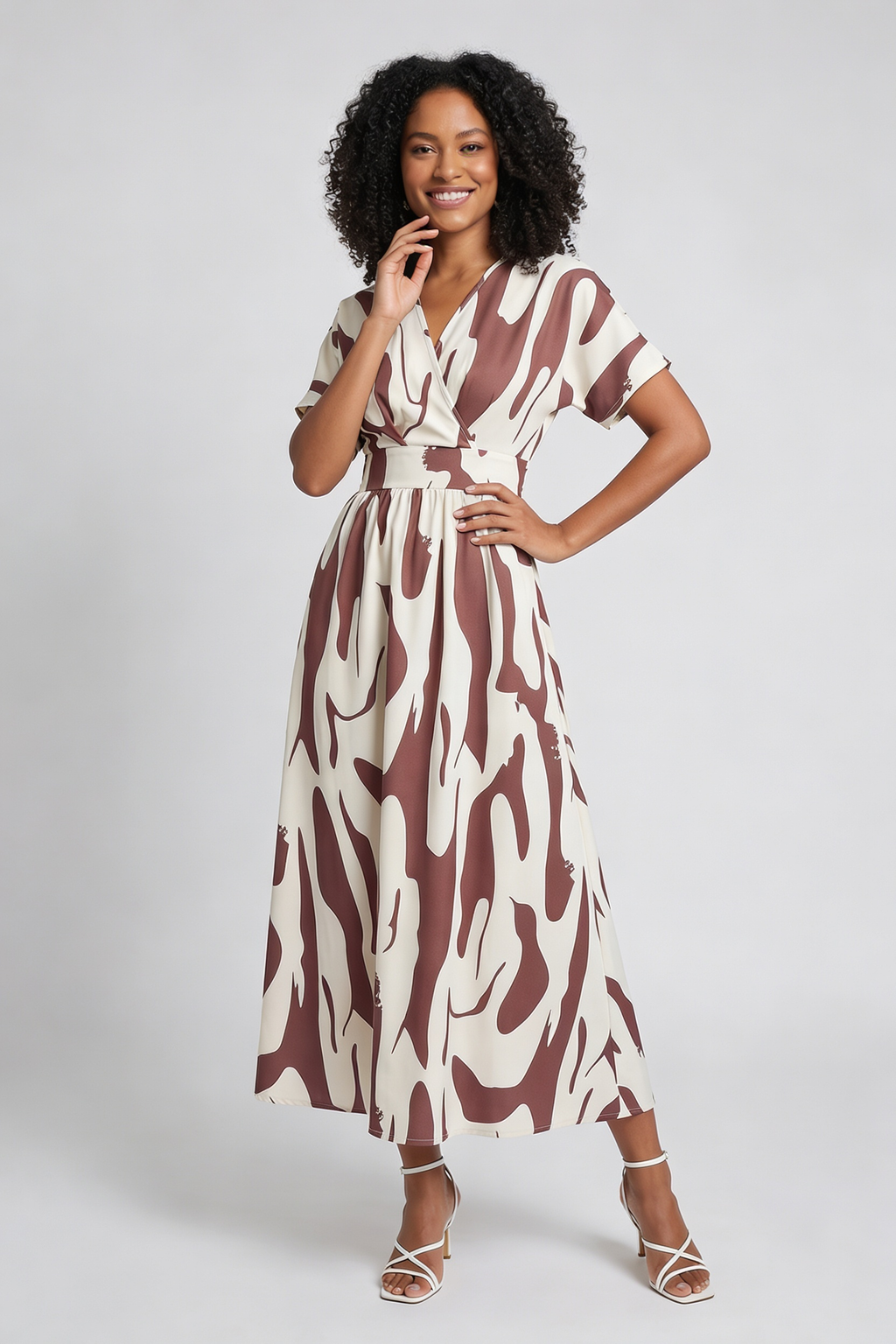 Vestido Longo Estampado com Decote V para Verão