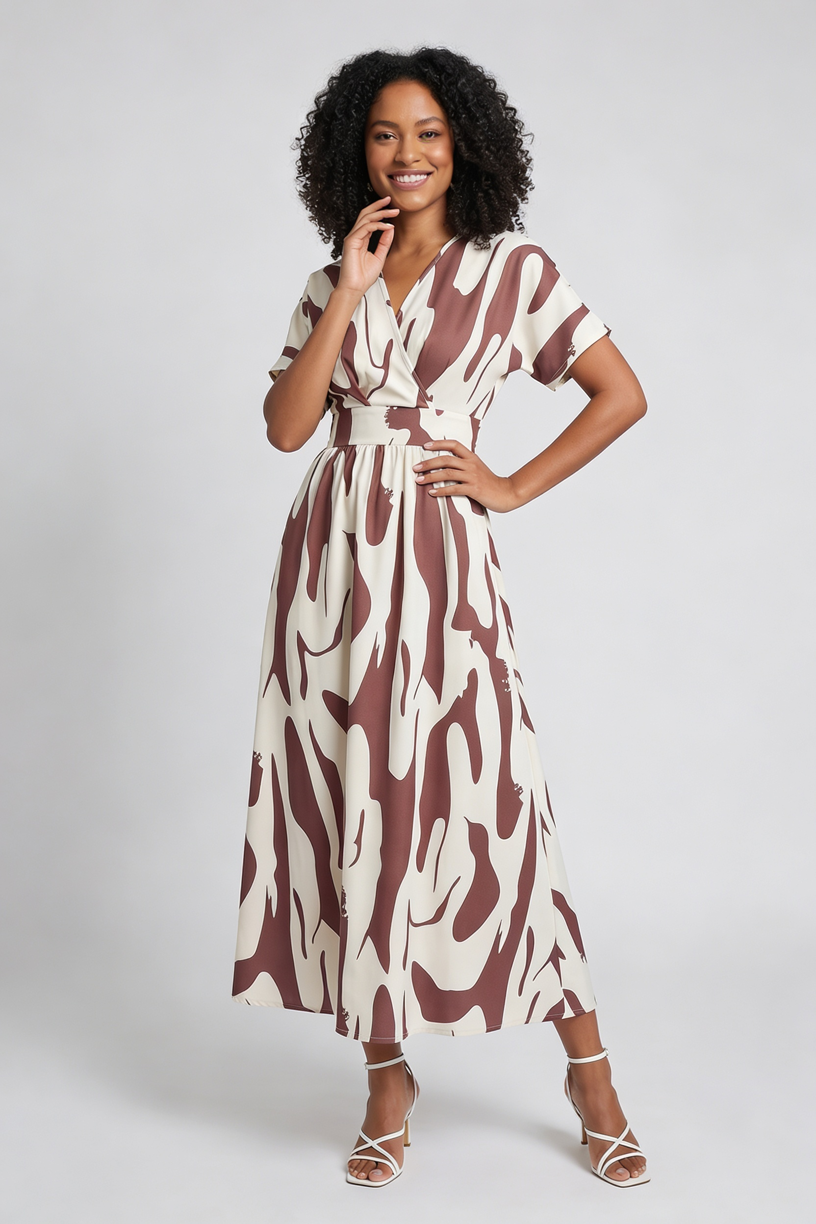 Vestido Longo Estampado com Decote V para Verão