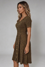 Vestido Feminino Midi Texturizado Marrom Casual