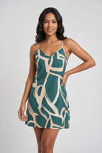 Vestido Curto Estampado Verde com Alças