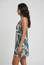 Vestido Curto Estampado Verde com Alças