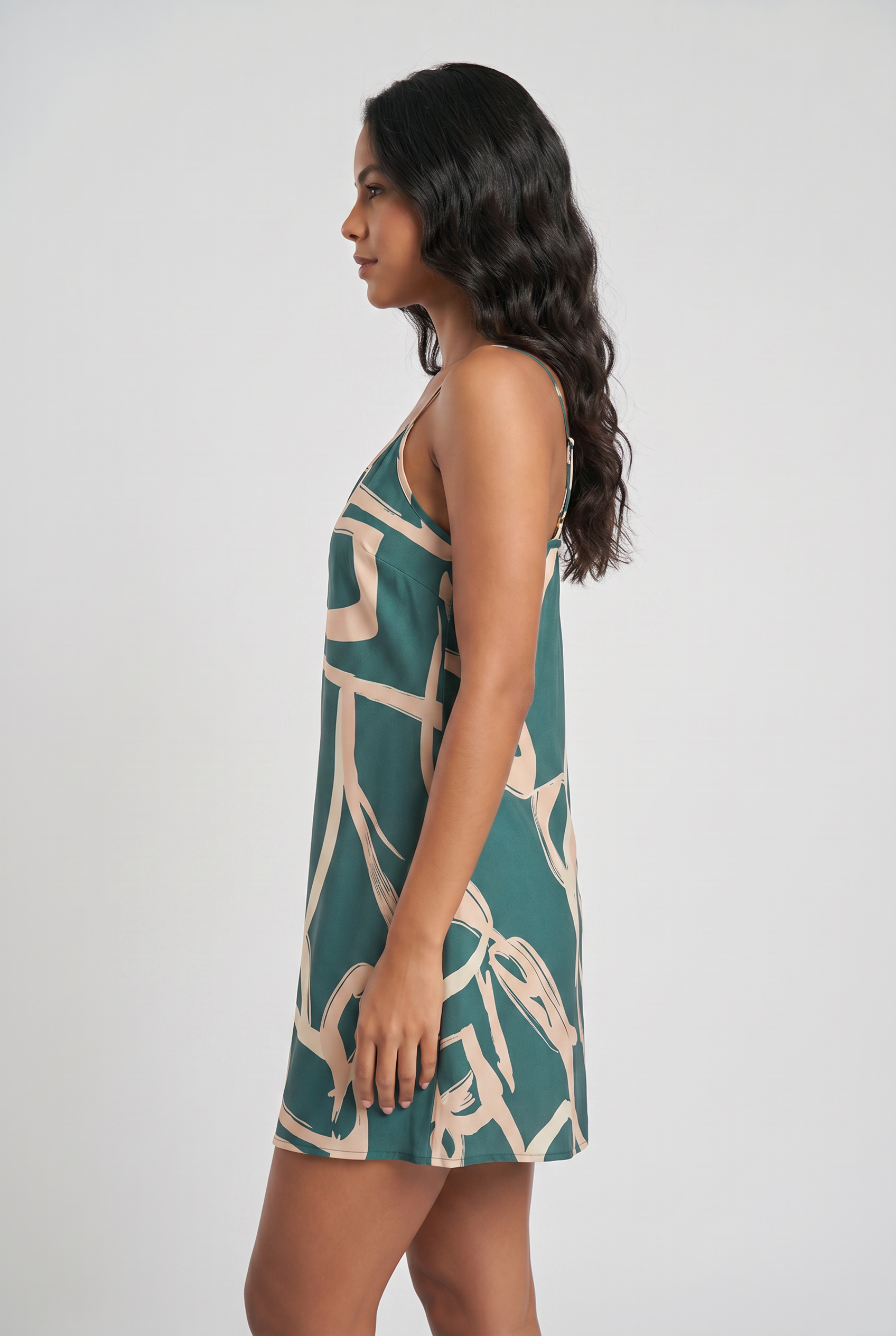 Vestido Curto Estampado Verde com Alças