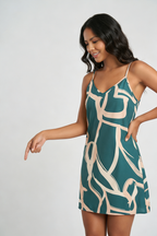 Vestido Curto Estampado Verde com Alças