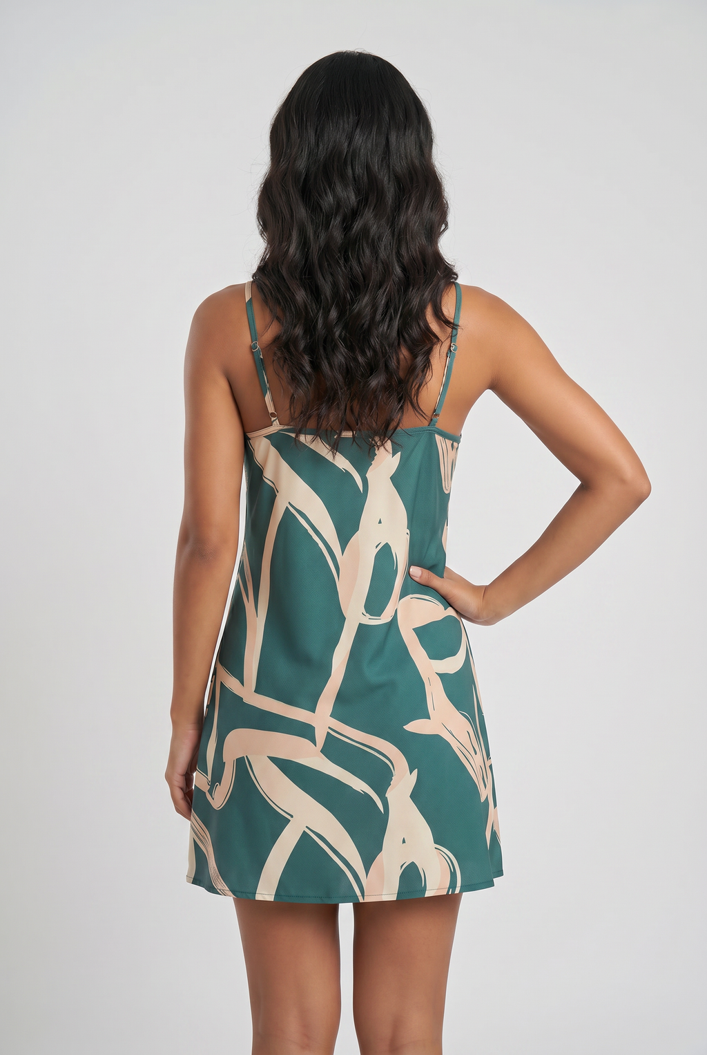 Vestido Curto Estampado Verde com Alças