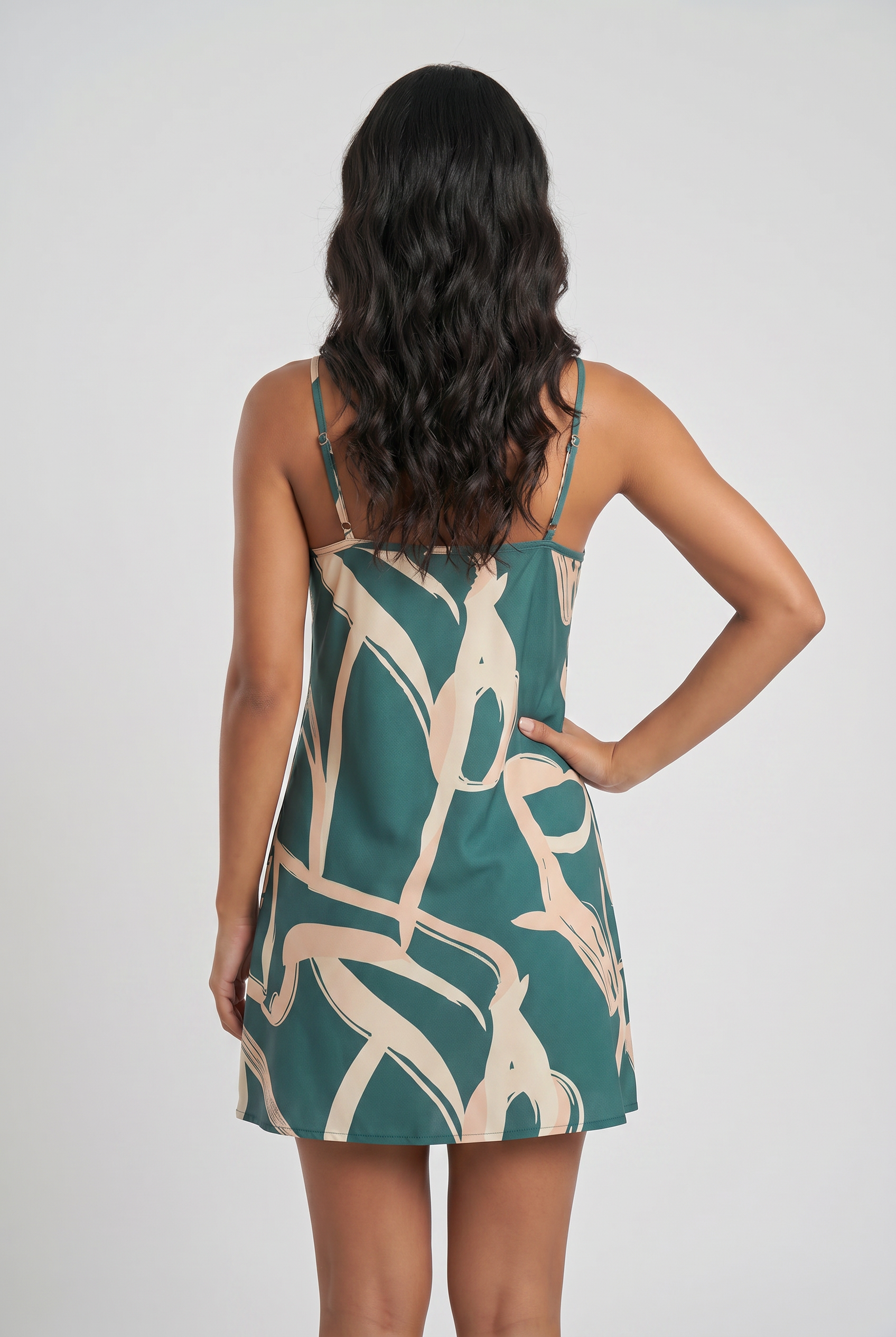 Vestido Curto Estampado Verde com Alças