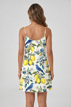 Vestido Feminino Curto Estampado Limão Siciliano com Alças