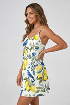 Vestido Feminino Curto Estampado Limão Siciliano com Alças