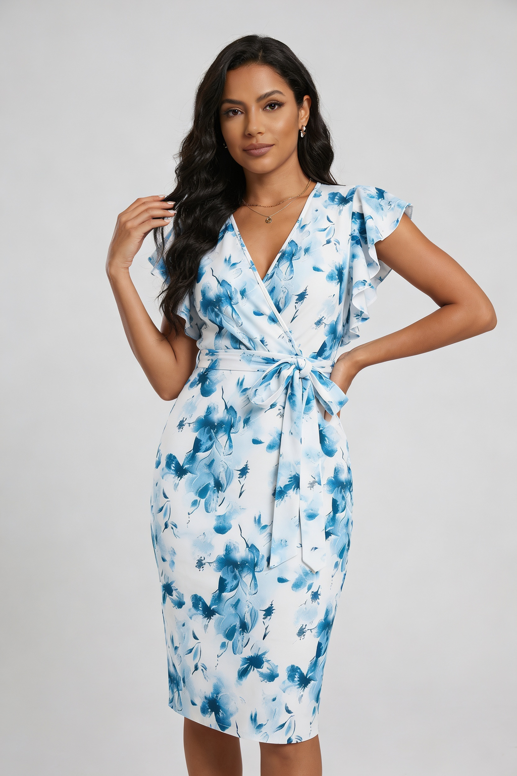 Vestido Feminino Floral Elegante com Amarração