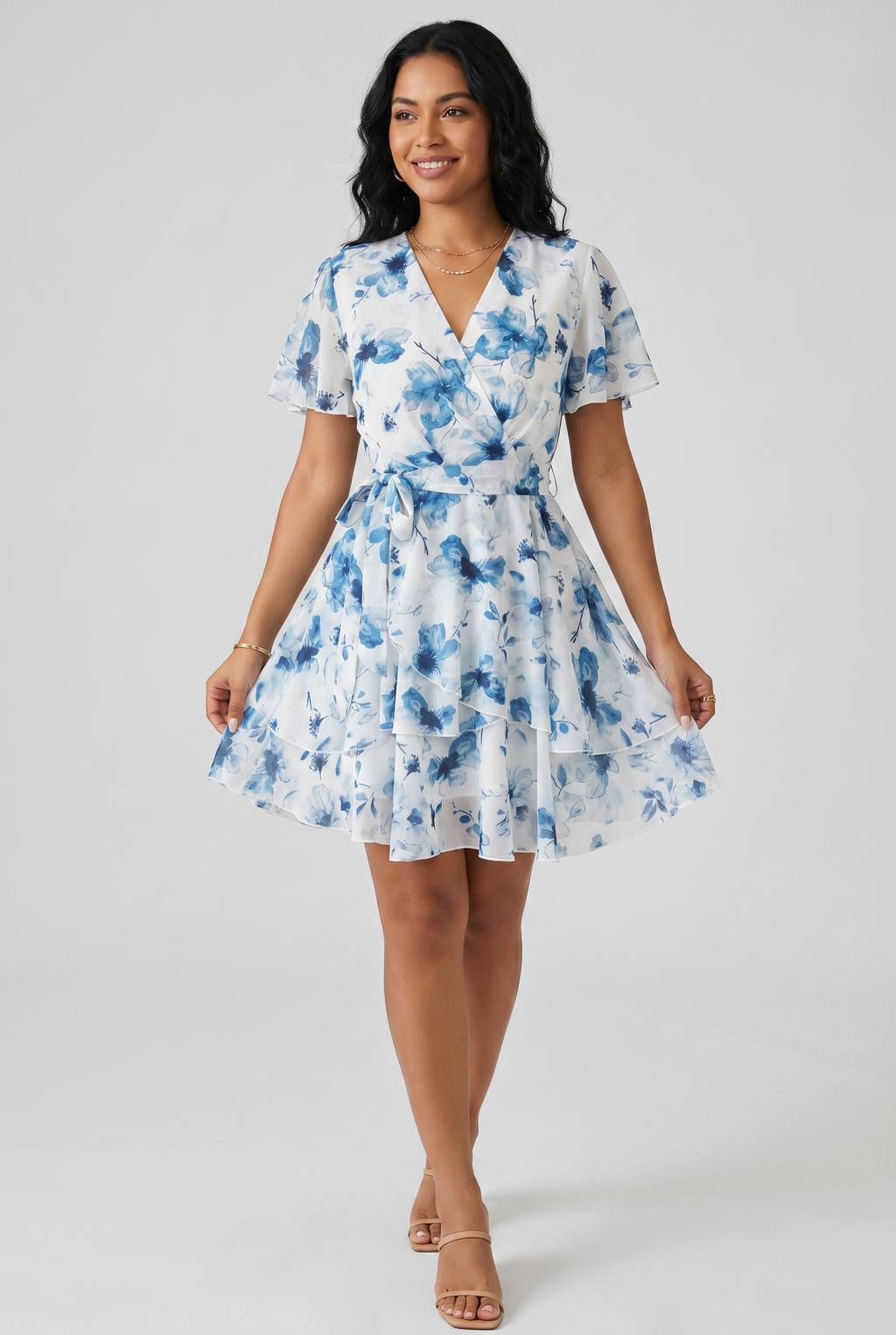 Vestido Feminino Curto Floral com Babados
