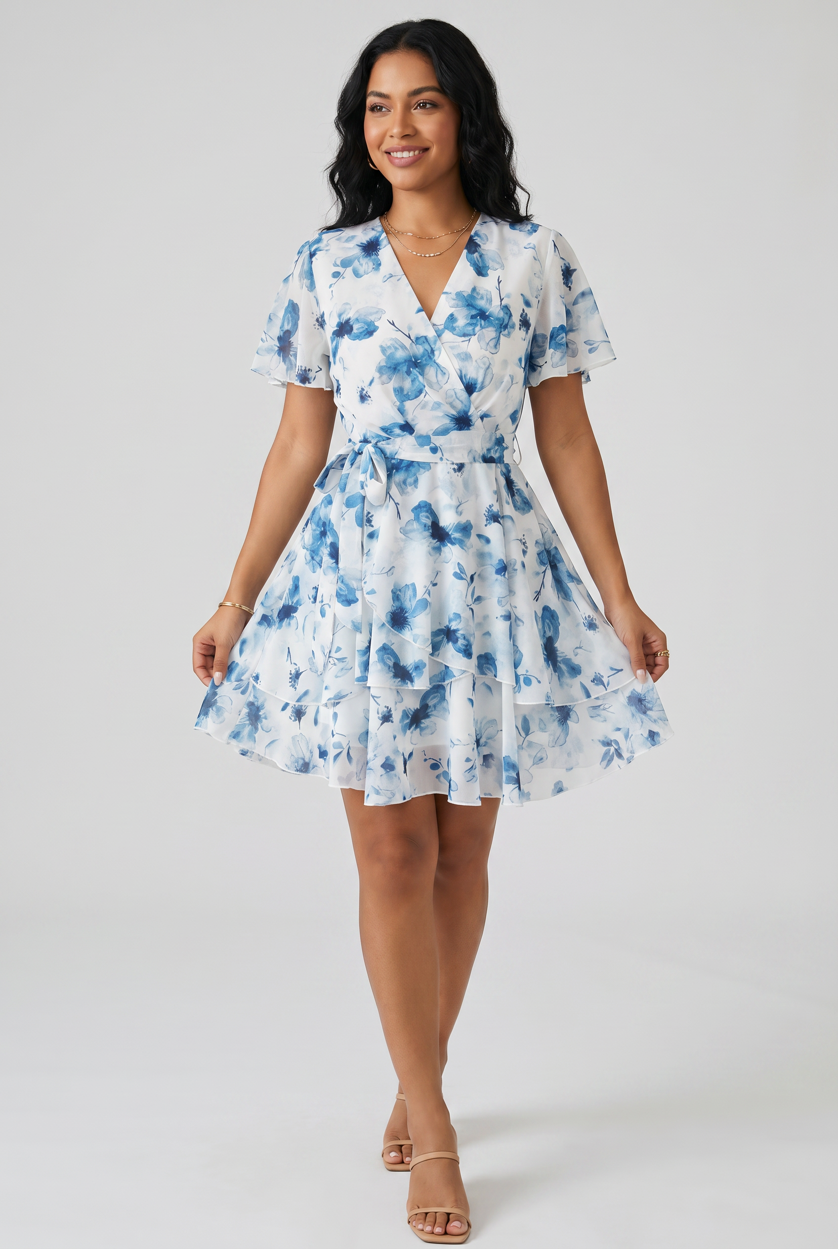 Vestido Feminino Curto Floral com Babados