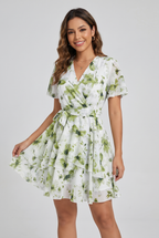 Vestido Feminino Curto Floral com Babados