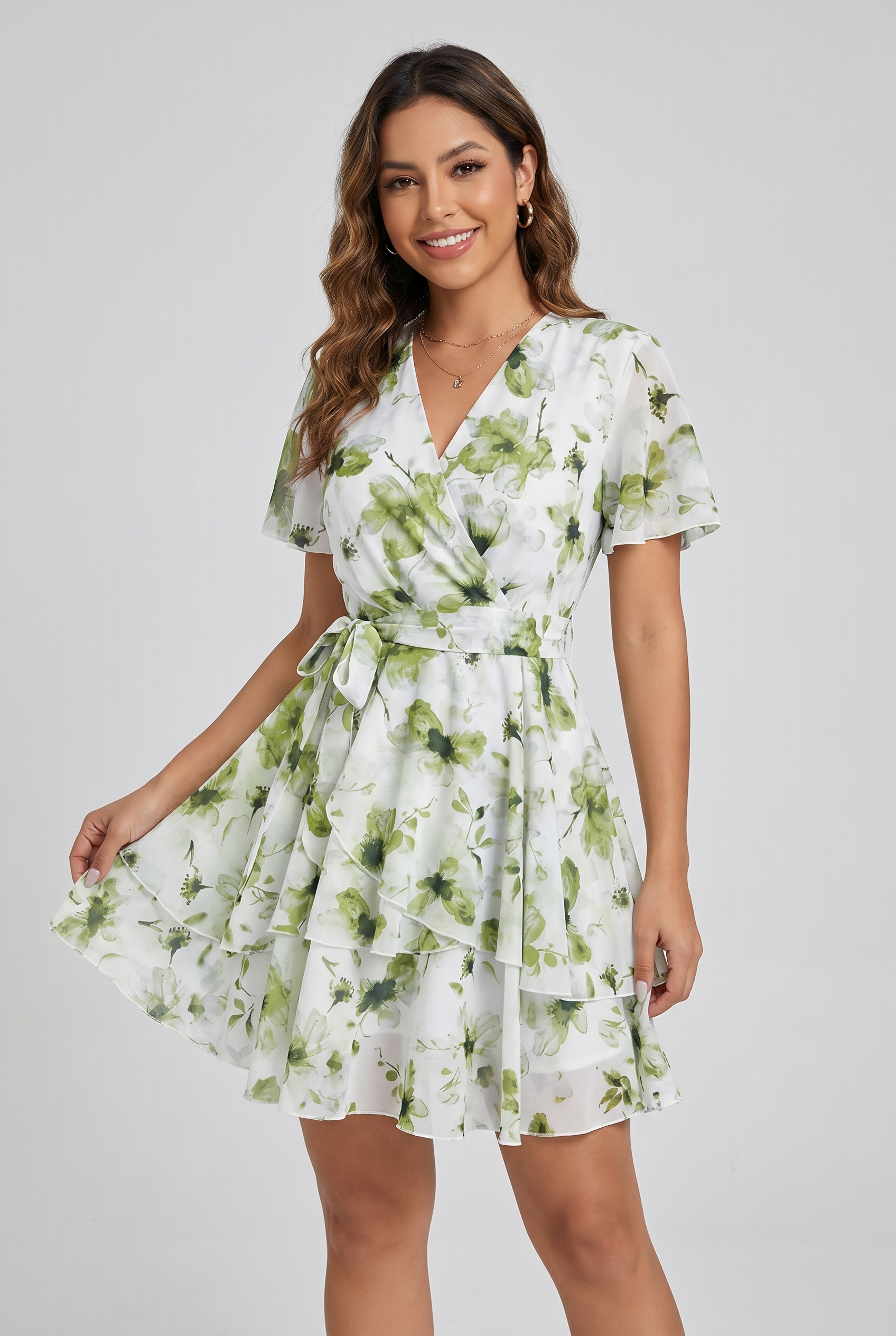 Vestido Feminino Curto Floral com Babados