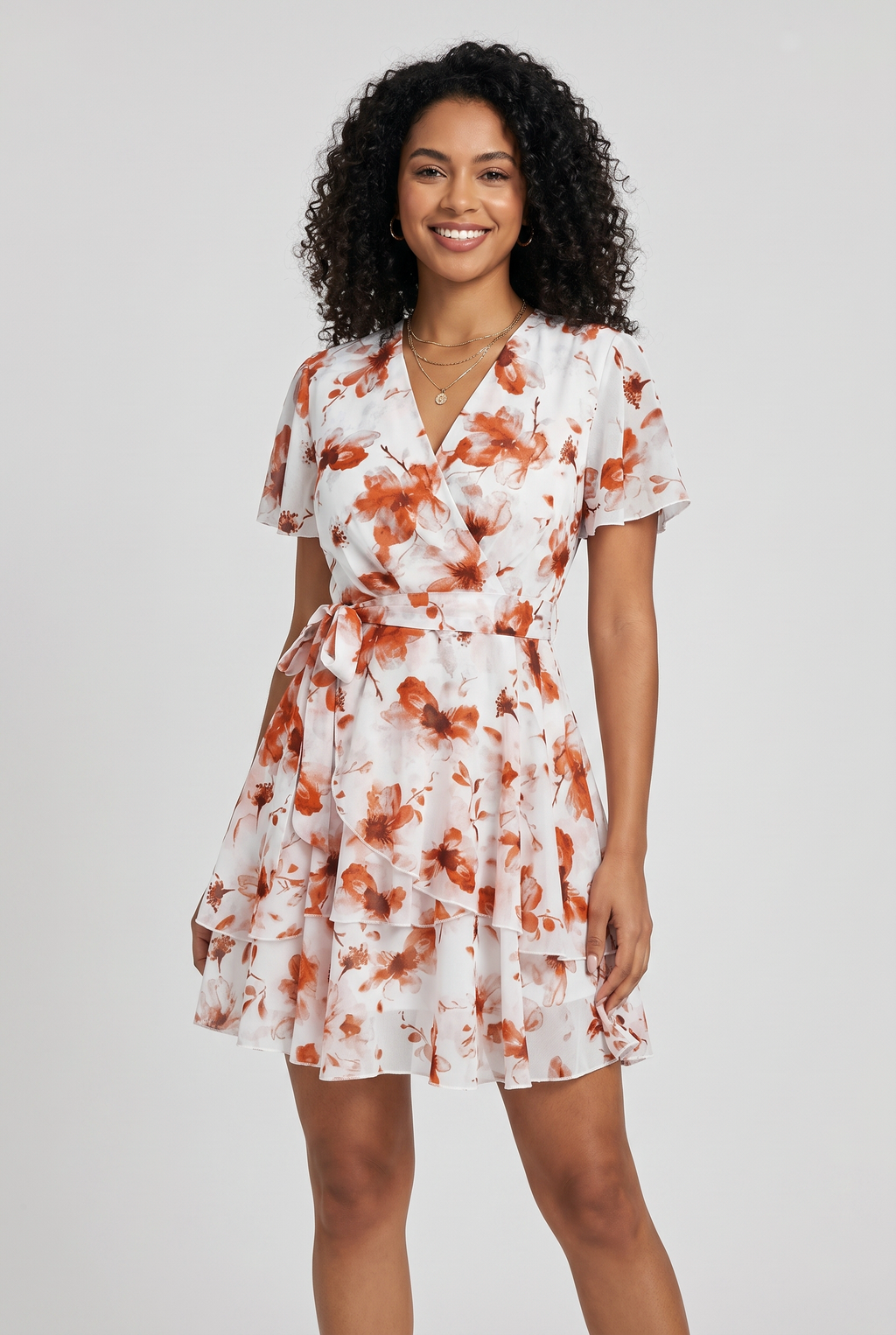 Vestido Feminino Curto Floral com Babados