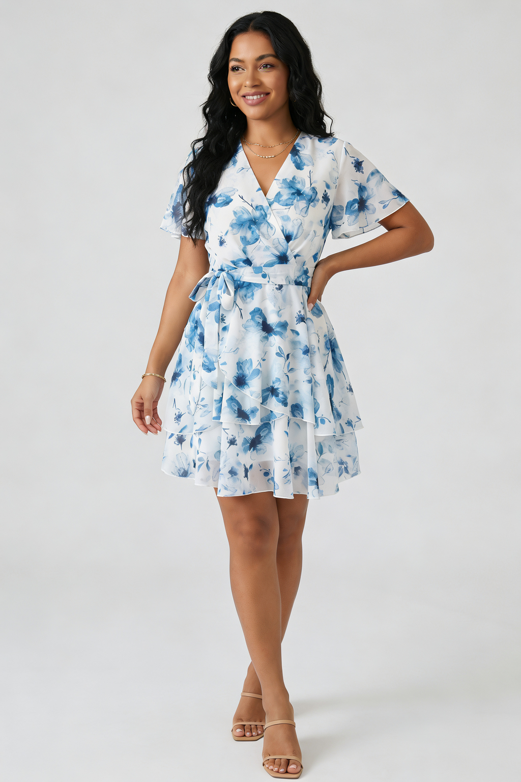 Vestido Feminino Curto Floral com Babados