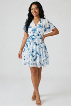 Vestido Feminino Curto Floral com Babados